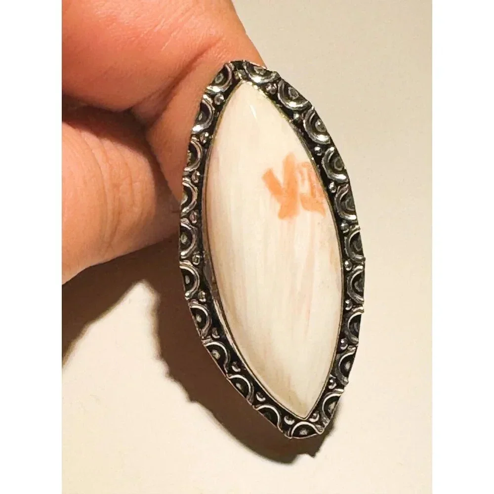 Scolecite Oval White Stone Silver Statement ring 8